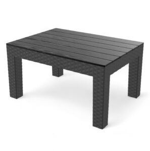 URBN GARDEN Black Rattan Coffee Table Stylish Outdoor Bistro Patio Furniture with Wood-Look Top