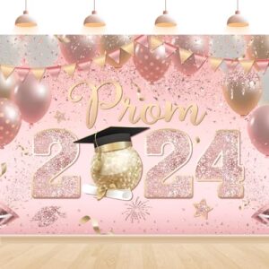 Prom 2024 Banner Backdrop Pink Rose and Gold Graduation Decorations 2024 Banner Graduation Party Decoration Large Graduation Prom Photo Backdrop Banner Class of 2024 Photo Prop