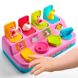HahaGift Pop Up Toys for 1 Year Old Girls Gifts: Unicorn Cause and Effect Sensory Toy with Push Buttons