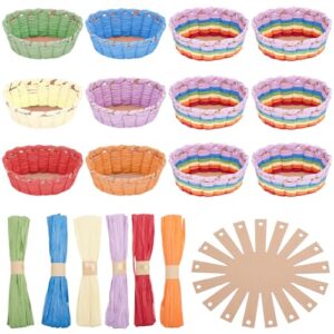 FREEBLOSS 12 Set DIY Basket Weaving Kit Oval Raffia Ribbon Basket Creative Basketry Kit for Students Paper Basket Making Kit for Adults Arts and Crafts Projects Basket Activities
