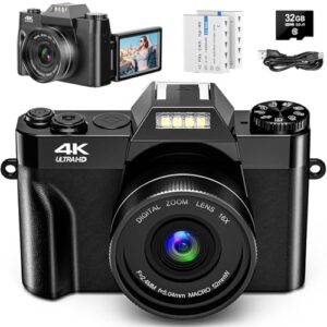 Digital Camera 4K 56MP UHD Vlogging Camera with 3'' 180° Flip Screen