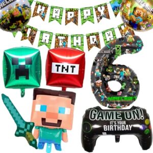 6th Gaming Birthday Decorations 8 Year Happy Birthday Balloon Banner Foil Balloons for Boy Birthday Balloons Cartoon Supplies Gaming Theme Party Supplies Decoratio