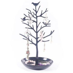 TRIXES Polished Black Metal Jewellery Stand – Vintage Birds – Hang your Jewellery – Hanging Organiser Rack Tower - Display Stand