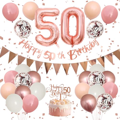 50th Birthday Decorations Retro Pink Rose Gold