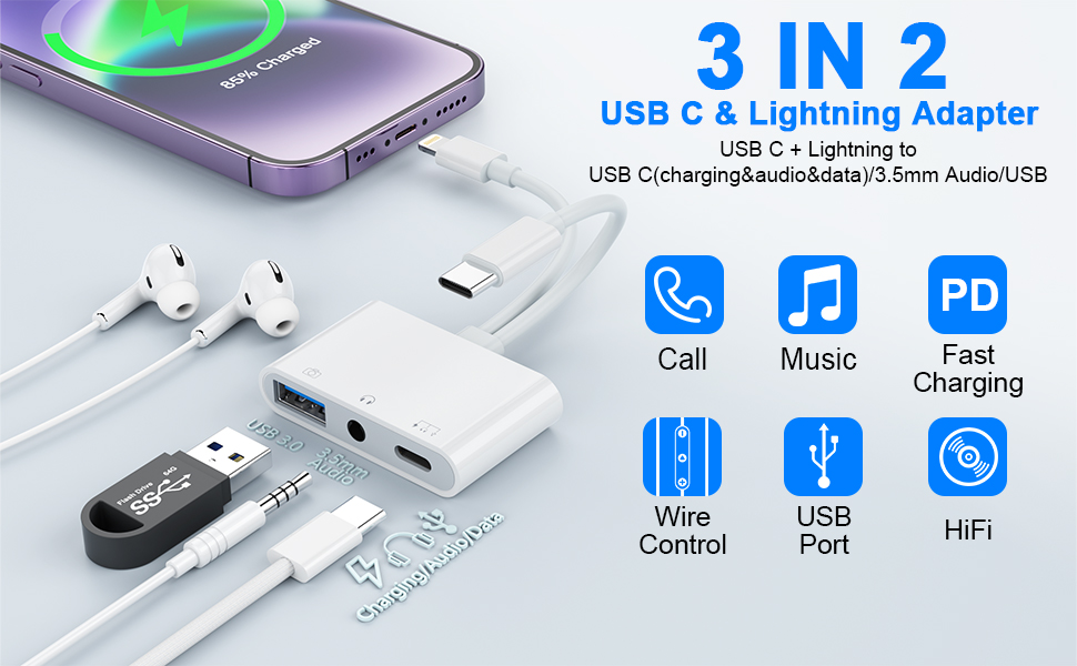 USB C Lightning to USB Adapter