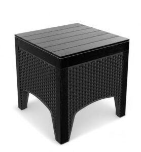 URBN GARDEN Black Rattan Square Coffee Table with Wood Look Top Perfect for Outdoor Bistro