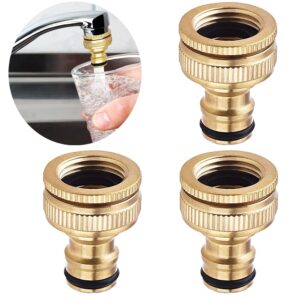 Uni-Fine 3 Pieces 1/2 Inch & 3/4 Inch 2-in-1 Garden Hose Quick Connector Brass Quick Hose End Connector Garden Hose Nozzle Connect Kit for Kitchen Garden Outdoor Hose Pipe Tool