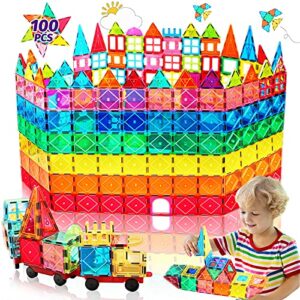 100PCS Magnetic Tiles Building Blocks Montessori Toys for 3 4 5 6 7 8 Year Old Boys Girls Kids STEM Learning Educational 3D Rainbow Castle Games Construction Magnet Toys Christmas Birthday Gifts
