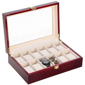 Uten 12 Grids Wooden Watch Box Storage Jewellery Display for Men Wome