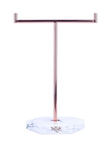 Mish Jewellery Tree Display Stand for Necklaces Watches Earrings Rings | Rose Gold Solid Marble Base T-Bar Metal Pendant Hanging Rack | Women Bridal Gifts Bracelet Holder Storage Organise