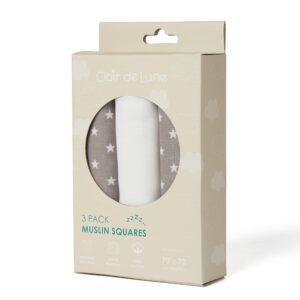 Clair de Lune 3 Pack Star Muslin Squares - 70 x 70 cm