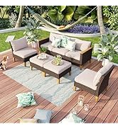 MFSTUDIO Metal Garden Table and Chairs, 4 Armrest Chairs and Steel Frame Slat Larger Square Table...
