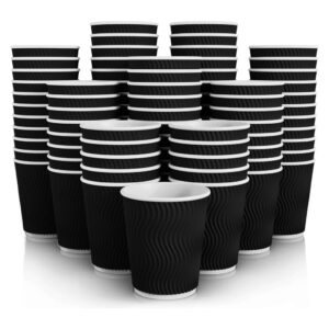 Zuvo Takeaway Coffee Cups 12 OZ - NO Lids - 100 Disposable Black Ripple Coffee Cups - Ideal for Takeaways