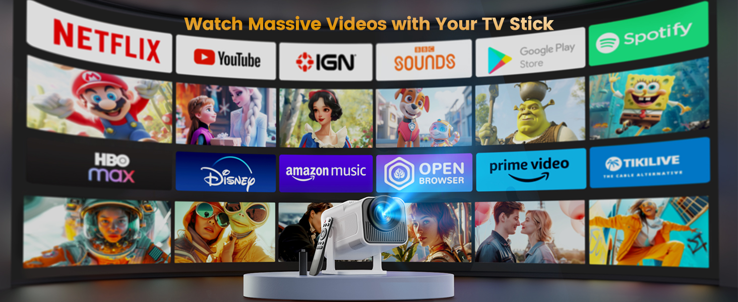 4K Mini Projector with Netflix Prime video Youtube