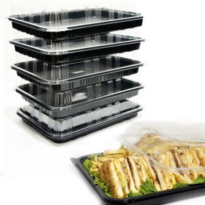 TRAYA Pack of 5 Sandwich Platter Trays with lids - Reusable Plastic Catering Trays with Lids for Meal Prep