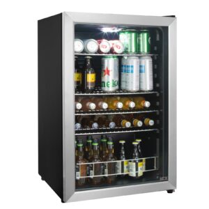 HCK Beer Fridge 115L Freestanding Beverage Fridge with Dual-Glazed Glass Door