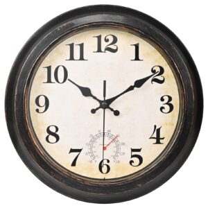 Garden Clocks Outdoor Waterproof- 30cm Vintage Retro Indoor Outdoor Wall Clock with Thermometer for Garden Patio Pool Home Decor