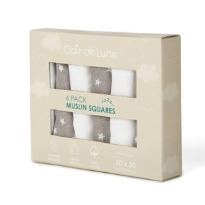 Clair de Lune 6 Pack Star Muslin Squares - 30 x 30 cm