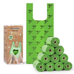 Dog Poo Bags Biodegradable Large Poop Bags with Tie Handle Recycle Leak-Proof 10 Rolls 120 Bags 11 * 15 Inch Green Doggy Waste Bags for Cat Little Unscented