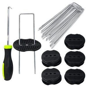 ANSIO Weed Membrane Pegs 50 Pack 6 Inch with Buffer Washers & Pick Hook Garden Pegs Ground Pegs Weed Control Membrane Pegs Pins Garden Staples Ideal for Weed Fabric