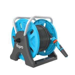 Flopro-EVERYDAY garden hose reel 20m: 2-in-1 ideal as free standing or wall mounted hose reel. Robust frame for stability. Complete with SUPERGRIP hose pipe connector set & nozzle- Fits all brands