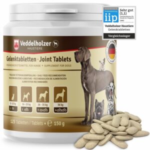 Veddelholzer Dog Joint Tablets with Greenlipped Mussel MSM and Devil's Claw Glucosamine and Collagen from Germany 125 Capsules Treats with Hyalurron & Omega3
