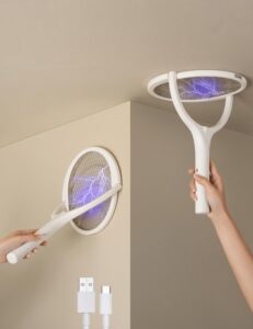 Rotating Head Rechargeable Fly Zapper Electric Fly Swatter Racket Fly Killer Fly Catcher Indoor Fruit Fly Trap Spider Catcher Bug Zappe