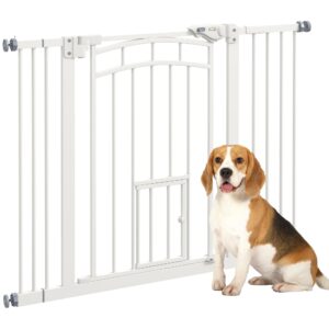 PawHut Stair Gate Dog Gate Pet Barrier Pressure Fit Safety Gate with Small Cat Door