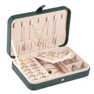 LANDICI Jewellery Box Small Jewellery Organiser for Women Girls PU Leather Travel Jewellery Storage Case Portable Jewellery Holder for Ring Earrings Necklace Bracelet Jewellery Gift Box Blackish Gree