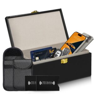 RealPlus [Extra Large Faraday Box for Car Keys with 2 Pack Faraday Pouch & 2 Pack RFID Blocking Card Holder