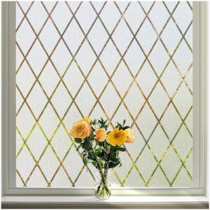 Lifetree Window Film Privcay: Frosted Film for Glass Windows Grill Patterned Self Adhesive Sun Blocking Anti Glare Window Covering Decorative Film for Home and Office (44.5 * 300cm)