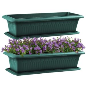 ZENQA 2 x XL Strong Large Trough Planters for Outdoor With Saucer Rectangular 80 cm | Indoor Outdoor Plastic Long Planter Flower Plant Pot | Perfect for Gardens Patios Balconies (2