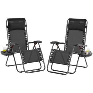 Yaheetech Zero Gravity Chairs Outdoor Adjustable Folding Sunloungers Lounge Recliners w/Pillows