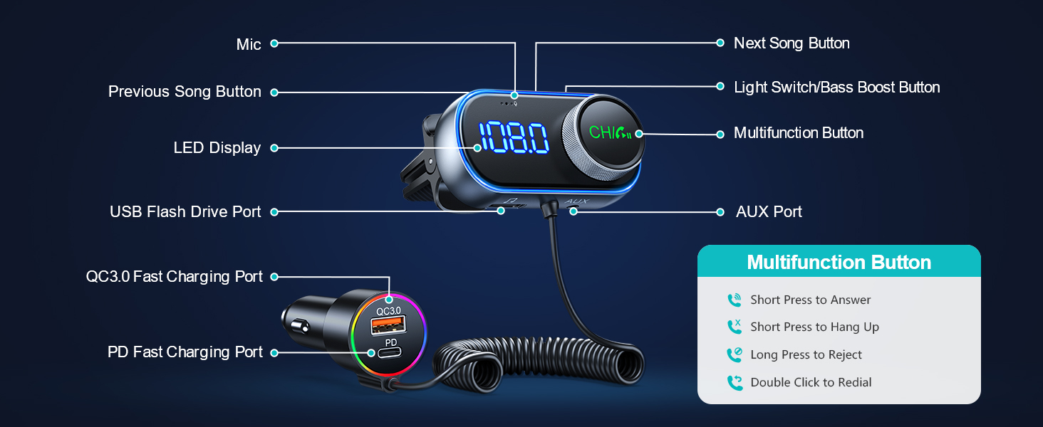 T78-Bluetooth Car Adapter One Button Control