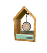 small hanging wooden bird feeder