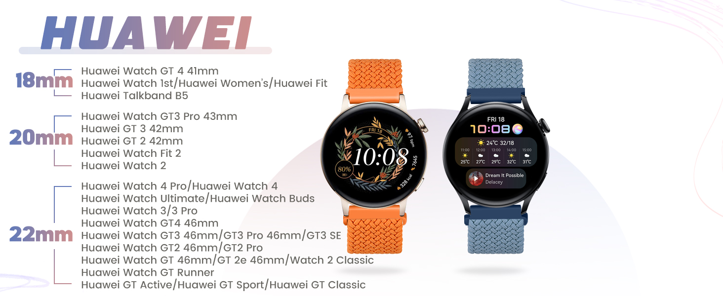 18mm 20mm 22mm Braided Elastic Strap for Samsung/Garmin/Fossil/Amazfit/Huawei