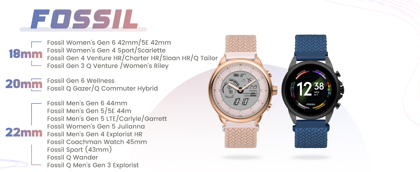 18mm 20mm 22mm Braided Elastic Strap for Samsung/Garmin/Fossil/Amazfit/Huawei