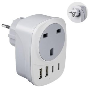 6 in 1 UK to European Plug Adaptor with 3 Usb Plug