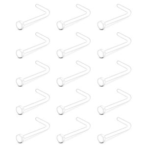 Briana Williams 20G Clear Nose Studs Hide Piercing for School Flat Top Retainer Bioflex L Shape Bone Screw Nose Piercing Jewelry