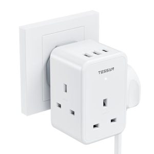 USB Charger Plug Adaptor UK with 3 USB Hub (1 USB C)