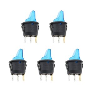 OTOTEC 5PCS Blue LED 3-Pin Long-Handle Rocker Switch Round On-Off Rocker Toggle Switch 12V10A Suitable For Car Truck Ship Modification Switch