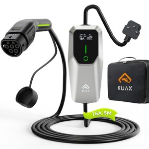 KUAX EV Charger Cable Type 2 to 3 Pin Plug | 5M | 3.6 KW | 6A-16A | Portable Electric Car Type 2 EV Charging Cable with Adjustable Current | IP65 Waterproof