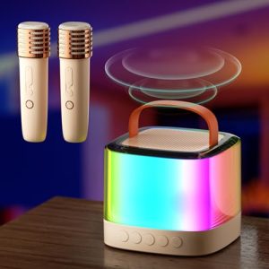 Exsivemy Karaoke Toys for Kids Girls and Adult，Portable Bluetooth Karaoke Machine with 2 Microphones 4-16 Years RGB Lighting Up with Night Light/TWS/AUX for Home Birthday Party