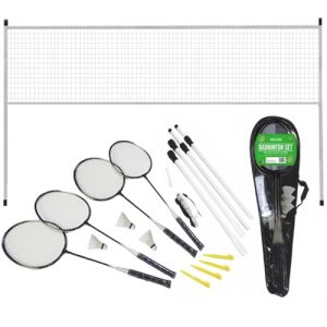 Rexco Professional Badminton Set Premium Deluxe 4 Player Racket Shuttlecock Heavy Duty Frame Poles Net Bag Carry Case Portable Garden Outdoor Beach Sports Game