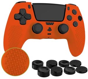 MyGadget Silicone Skin Compatible with PS5 Controller - with 8 Thumbsticks (2 Pairs High / 2 Pairs Low) - Playstation 5 Dualsense Wireless Cover in Orange