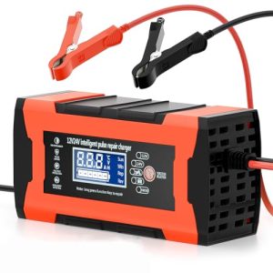 Car Battery Charger 10Amp 12V and 24V Fully Automatic Smart Battery Charger with Temperature Compensation Maintainer Trickle Charger Desulfator for Car Truck Motorcycle Lawn Mower Boa