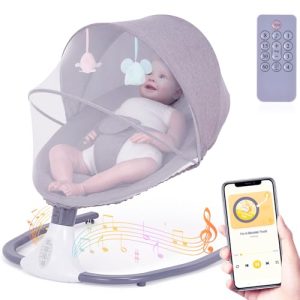 Baby Bouncer Baby Swing Chair Electric: Baby Bouncer from Birth Baby Rocker with Remote Control - Baby Bouncer Chair 4 Speeds 12 Preset Lullabies 4 Timer Newborn Cradle BT Connection USB Flash Drive
