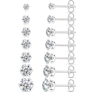 Brogtorl Stud Earrings Silver Gold Black Sets 7Pairs Shiny Diamond Hypoallergenic Surgical Titanium Stainless Steel Rose Gold Silver CZ Stud Earrings Set for Women Men Girls