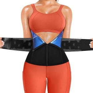 KUMAYES Waist Trainer Belt for Women Belly Fat Sauna Sweat Waist Cincher Trimmer Tummy Control Wrap Workout Body Shaper Band Zippe