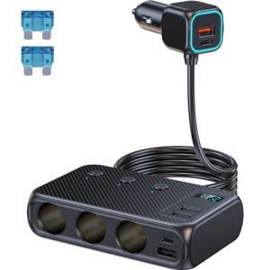 Thlevel Car Cigarette Lighter Adapter 12V / 24V Car Charger Lighter Socket Splitter 171W PD Type C & QC 3.0 Socket Car USB Charger with Switches LED Voltmeter for Trucks